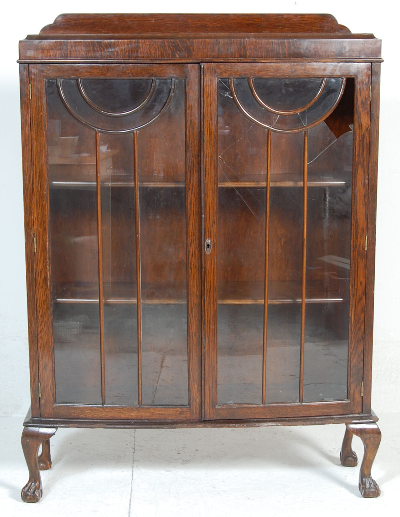 A 1930's Art Deco oak bow front library  bookcase cabinet. The cabinet having a raised back over - Image 2 of 5