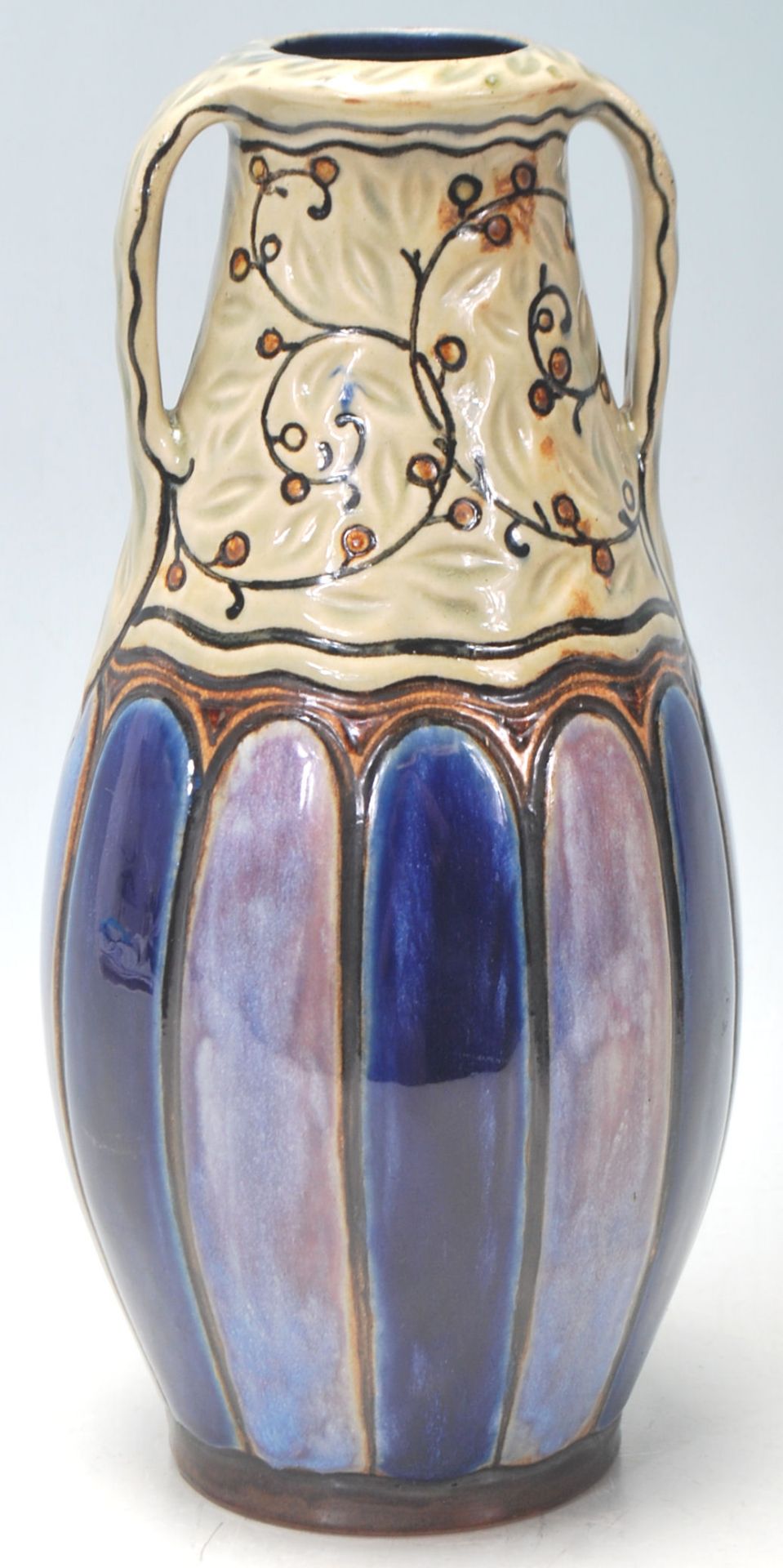 An early 20th Century Royal Doulton Lambeth stoneware large mantel vase in tapered form having - Image 3 of 7