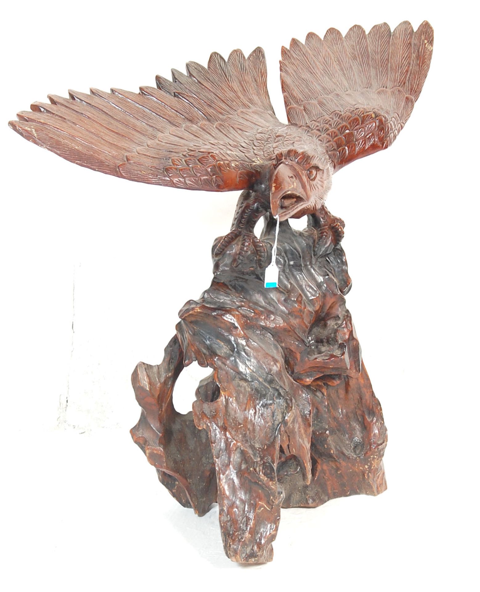 A very large believed early 20th century good quality carved eagle about to flight being set to a - Bild 3 aus 7