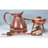A collection of 20th century copper items to include an Italian portable camping stove, raised on