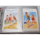 COMIC postcards - Collection of 108 in album. Many saucy seaside type. Artists mostly Trow and