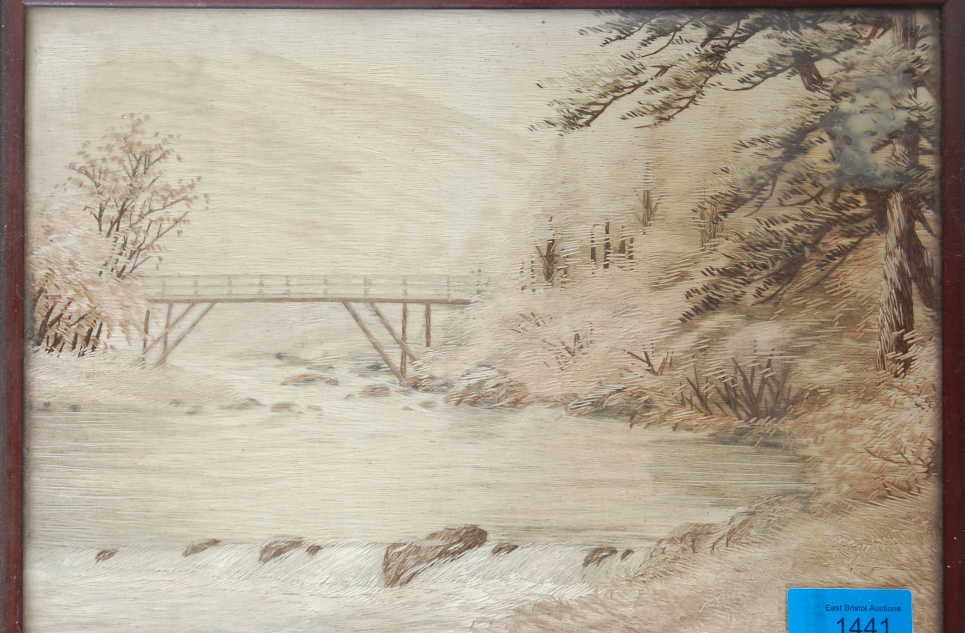 A group of antique pictures to include a 19th Century needlework landscape scene having an - Bild 4 aus 8