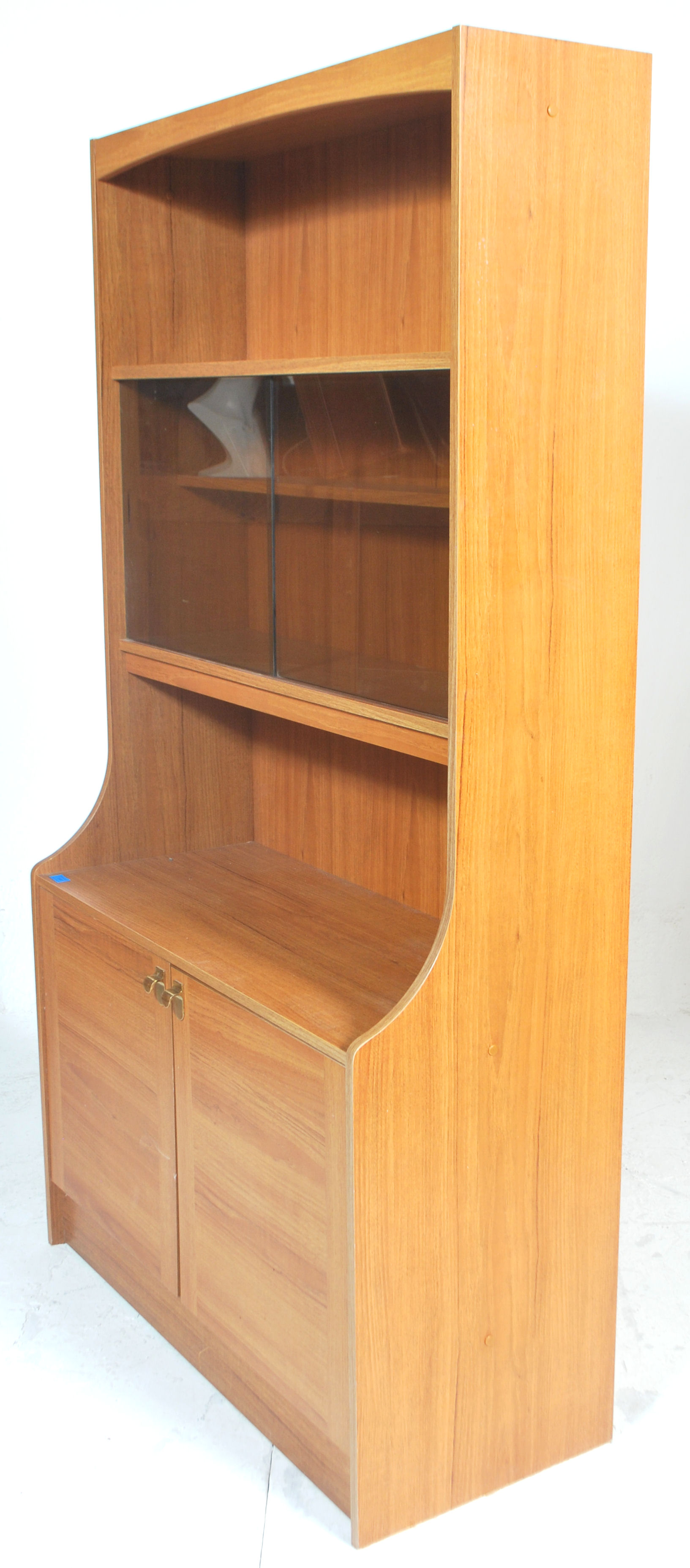 A retro 20th century teak wood veneer  room divider - bookcase cabinet. The upright body with - Image 5 of 5