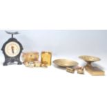 A collection of 20th Century brass ware to include a set of vintage weighing scales,  brass
