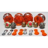 A collection of vintage 20th Century door furniture to include two orange glass faceted door