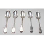 A collection of five 19th century Victorian silver serving spoons dated London 1841 and 1842