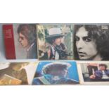 A collection  of vinyl long play LP record albums by Bob Dylan to include Highway 61 Revisited, More