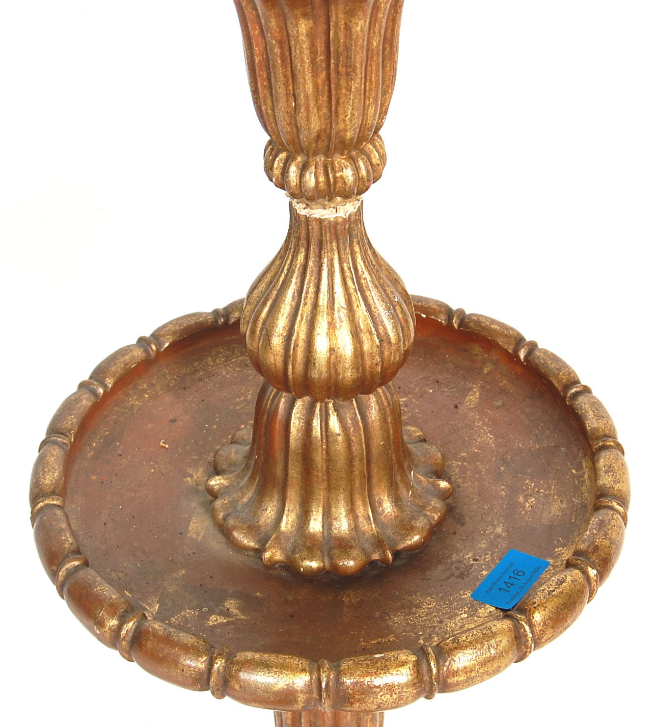 A 20th Century antique rococo ecclesiastical floor standing large candlestick stand. The upright - Image 5 of 6