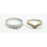 A pair of Vintage 9ct gold ring sets one having three central white stones set in a white gold