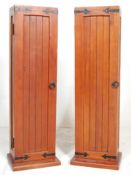 A pair of vintage 20th Century wooden Industrial / factory sentry  box tall cupboards. Each having