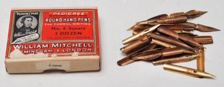 Victorian Pen Nibs. Gold coloured x35. Names noted: Brandauer, Mitchell, Gillott, Rock, Vice, &