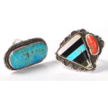 Two silver Navajo / Zuni Native American signed rings to include one signed by N Lee having a