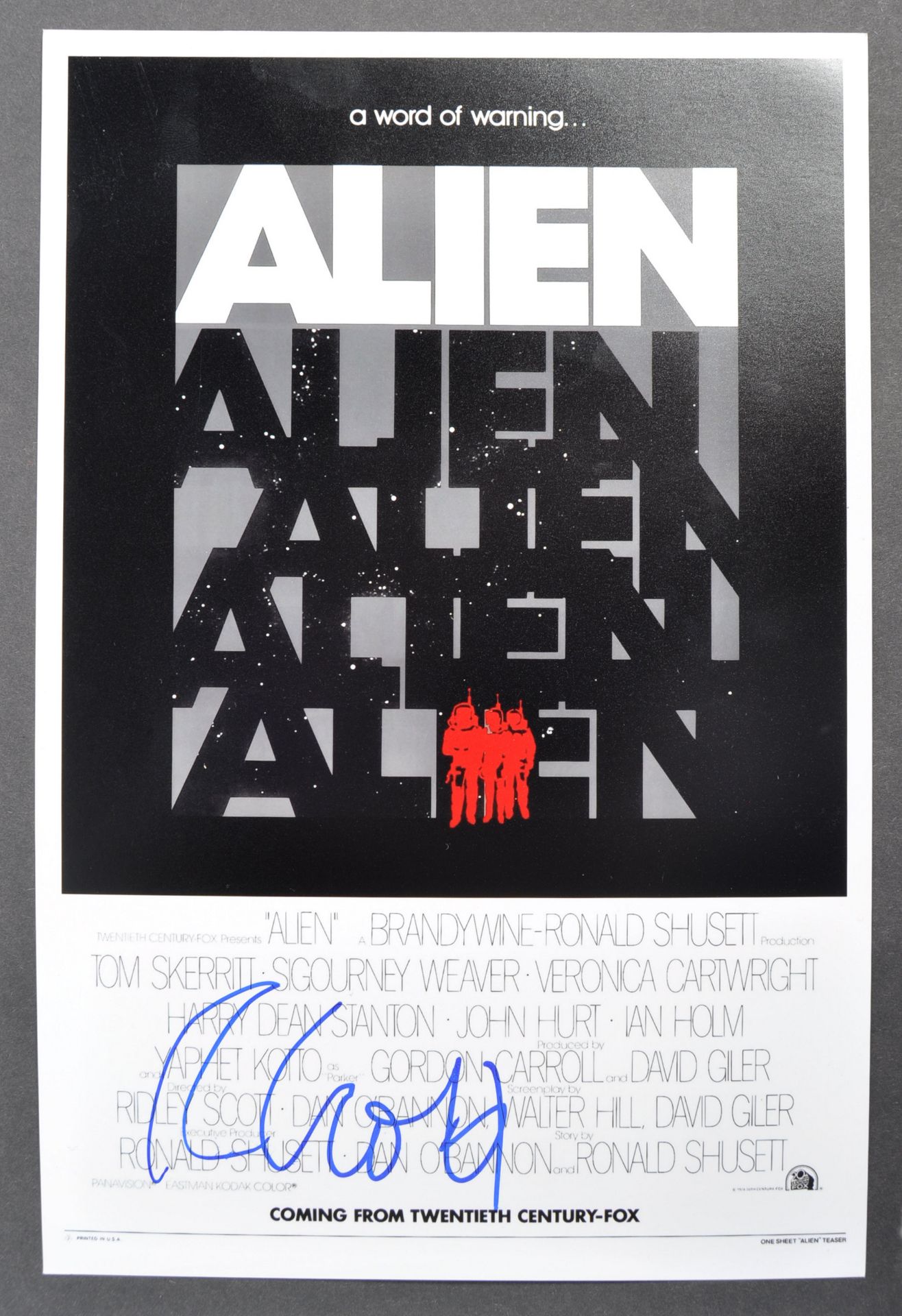 ALIEN - RIDLEY SCOTT - RARE AUTOGRAPHED MINI POSTER