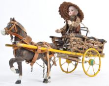 RARE ANTIQUE 19TH CENTURY FRENCH DOLL ON TRAP / CART