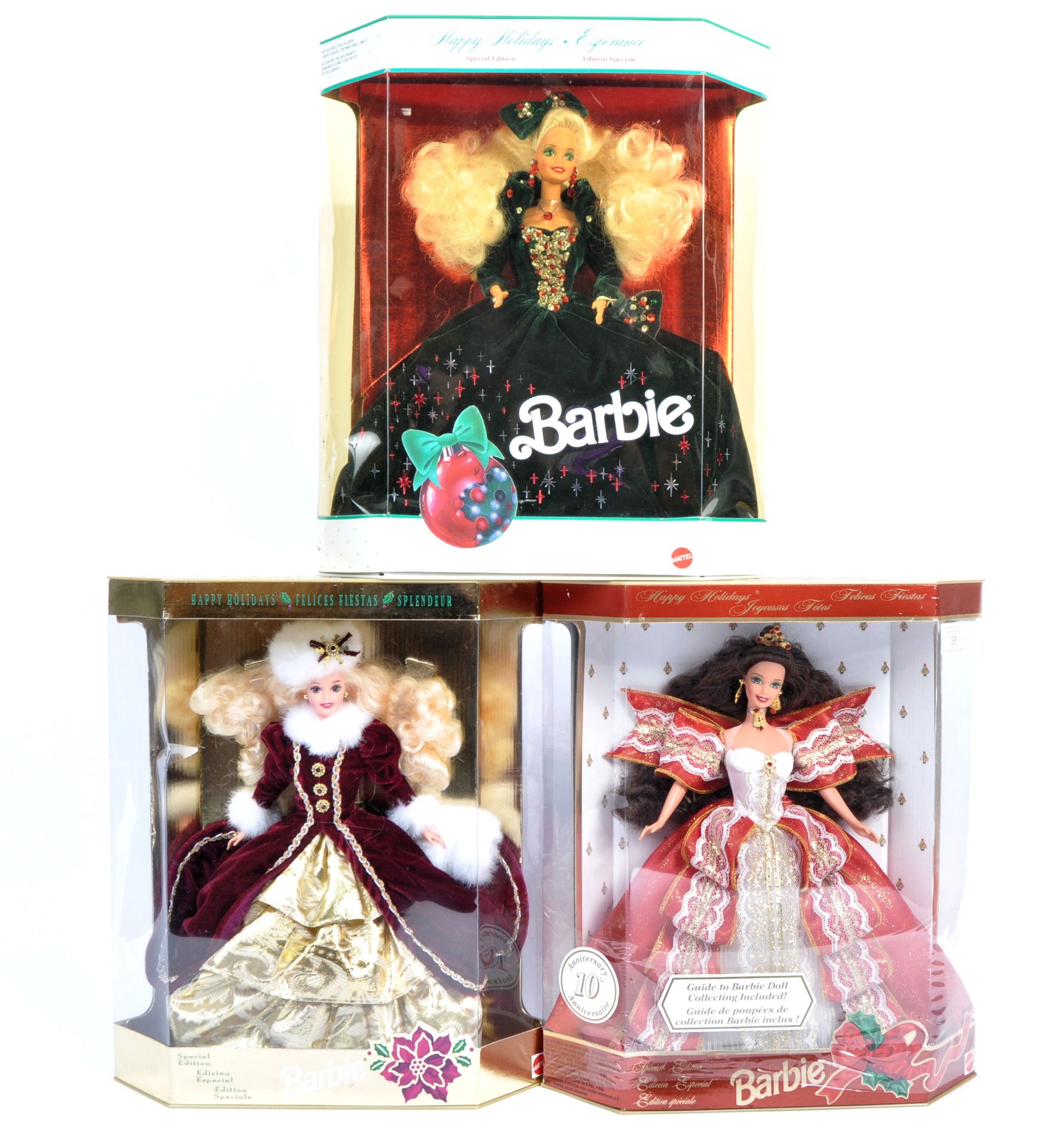 COLLECTION OF ' HAPPY HOLIDAYS ' CHRISTMAS MATTEL BARBIE DOLLS