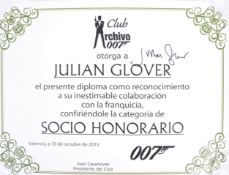 JULIAN GLOVER'S JAMES BOND 007 ARCHIVE CERTIFICATE