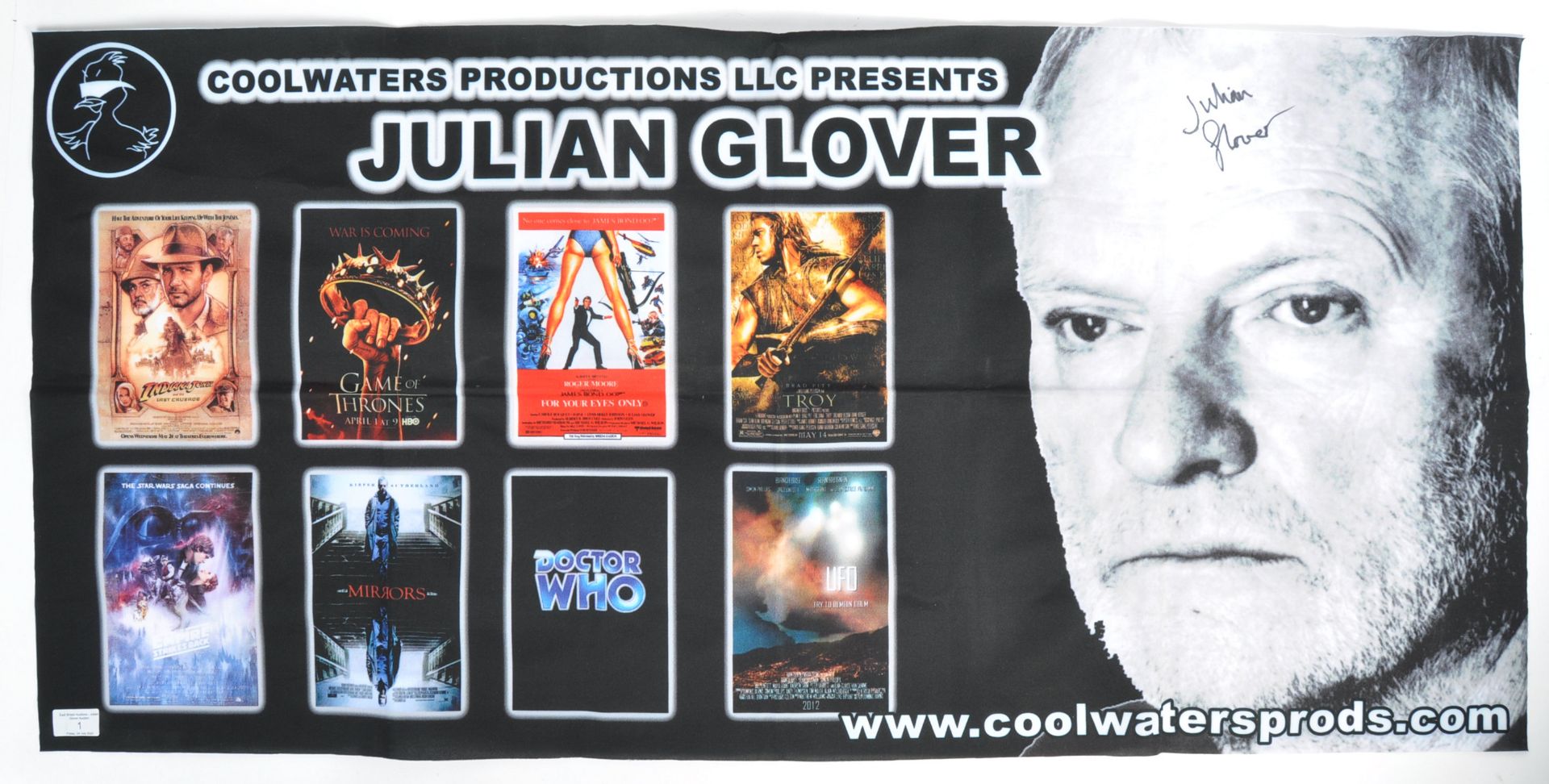 JULIAN GLOVER'S ORIGINAL AUTOGRAPHED CONVENTION BANNER