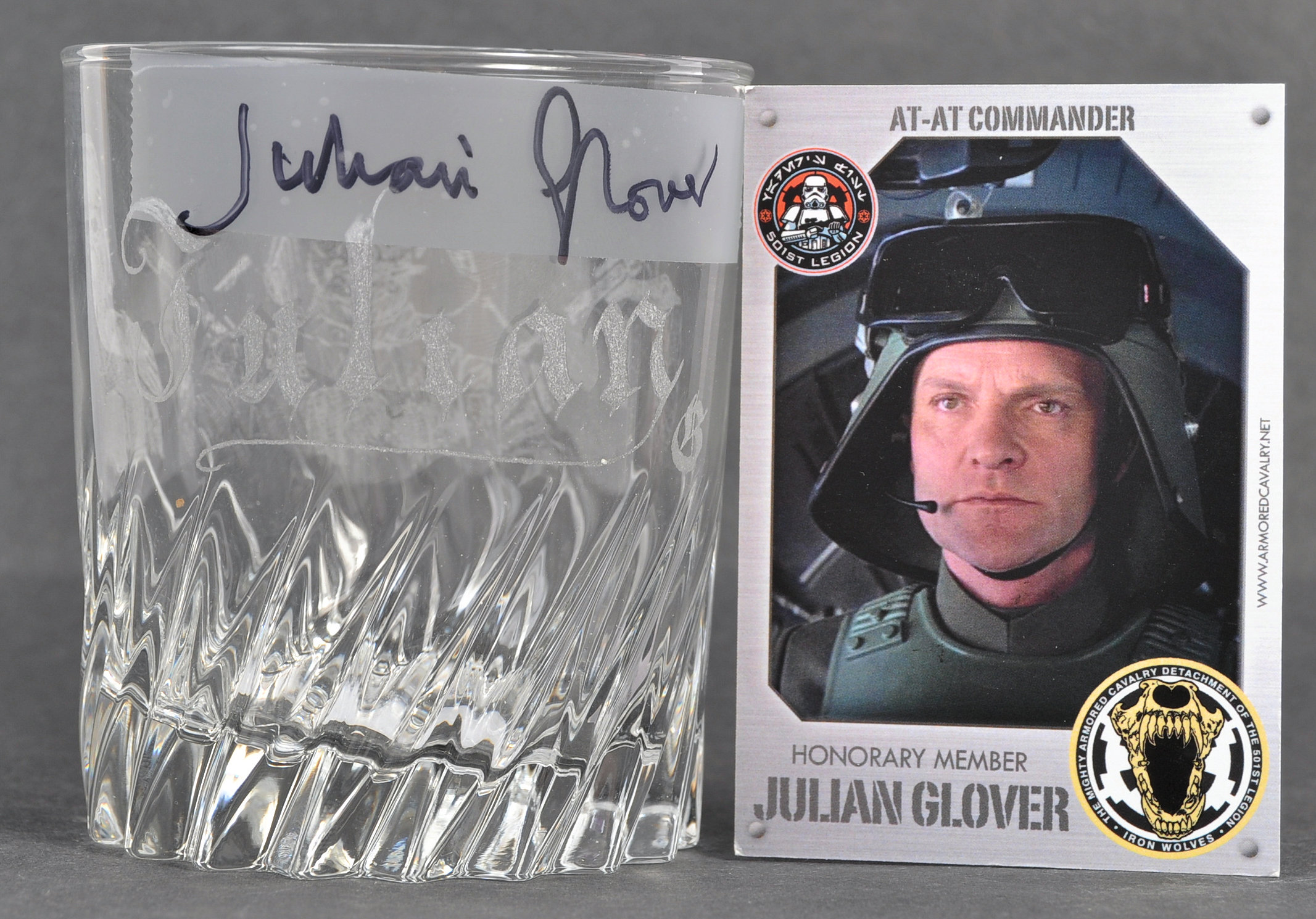 JULIAN GLOVER'S PERSONALLY ENGRAVED GLASS TUMBLER - Image 2 of 5