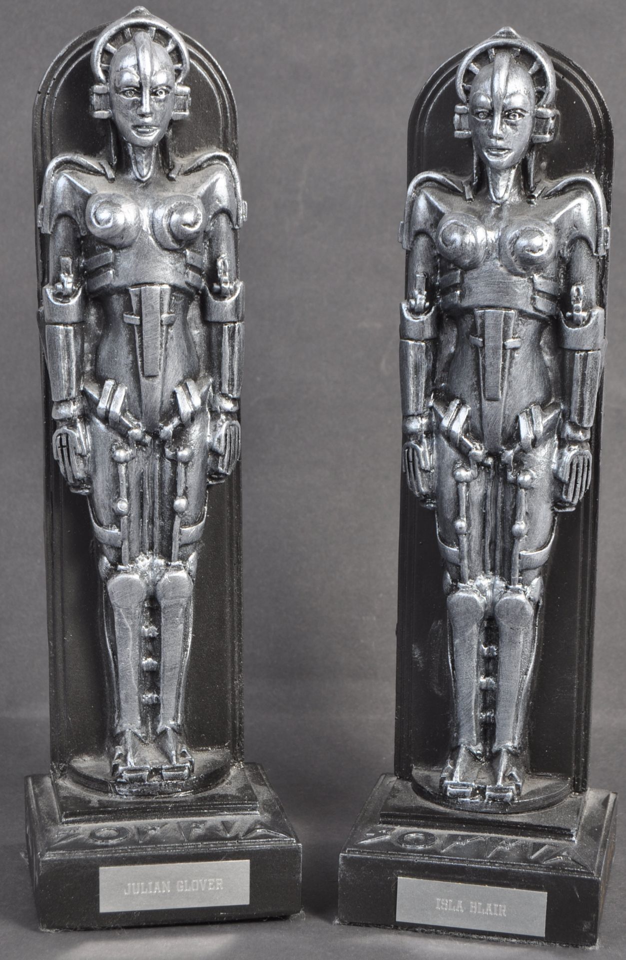 JULIAN GLOVER & ISLA BLAIR - PAIR OF METROPOLIS AWARD STATUES