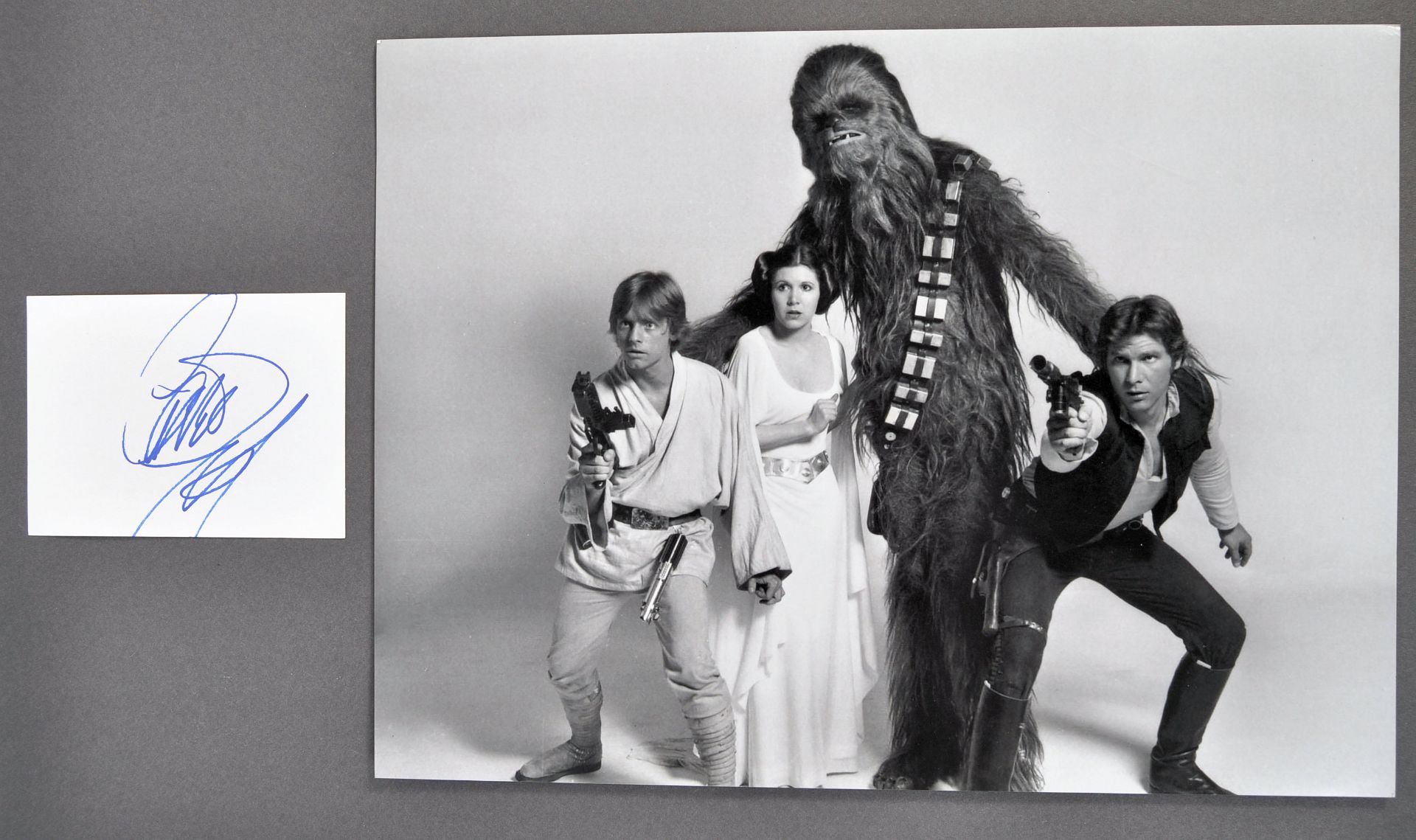 CARRIE FISHER - STAR WARS - AUTOGRAPHED CARD & 16X12" PHOTO