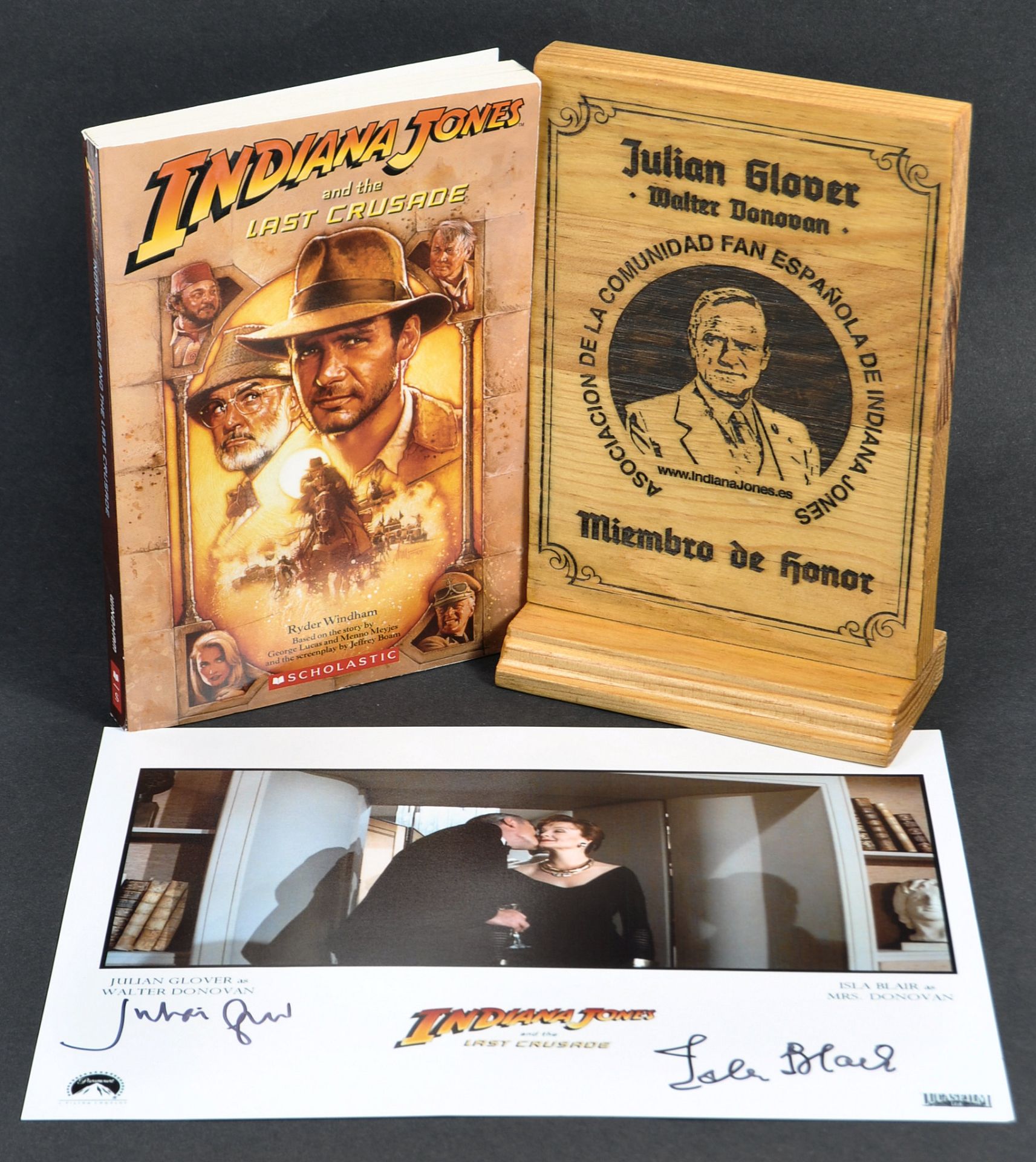 INDIANA JONES - BOOK & PLAQUE PRESENTED TO JULIAN GLOVER