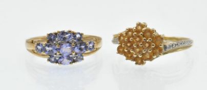 Two 9ct Gold Gemstone & Diamond Cluster Rings