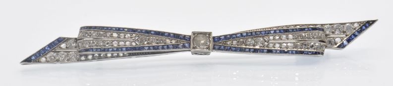 An Art Deco 18ct Gold Sapphire & Diamond Bow Brooch