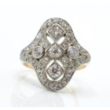 A 14ct gold and diamond panel ring.