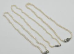 Three 9ct White Gold & Diamond Cultured Pearl Necklaces