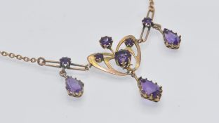 An Art Nouveau 9ct Gold & Amethyst Pendant Necklace