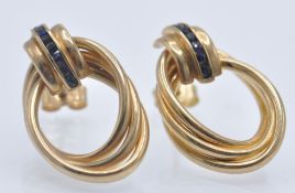 A Pair of Hallmarked 9ct Gold & Sapphire Earrings