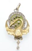 Art Nouveau 18ct Gold & Diamond Plique-à-Jour Pendant