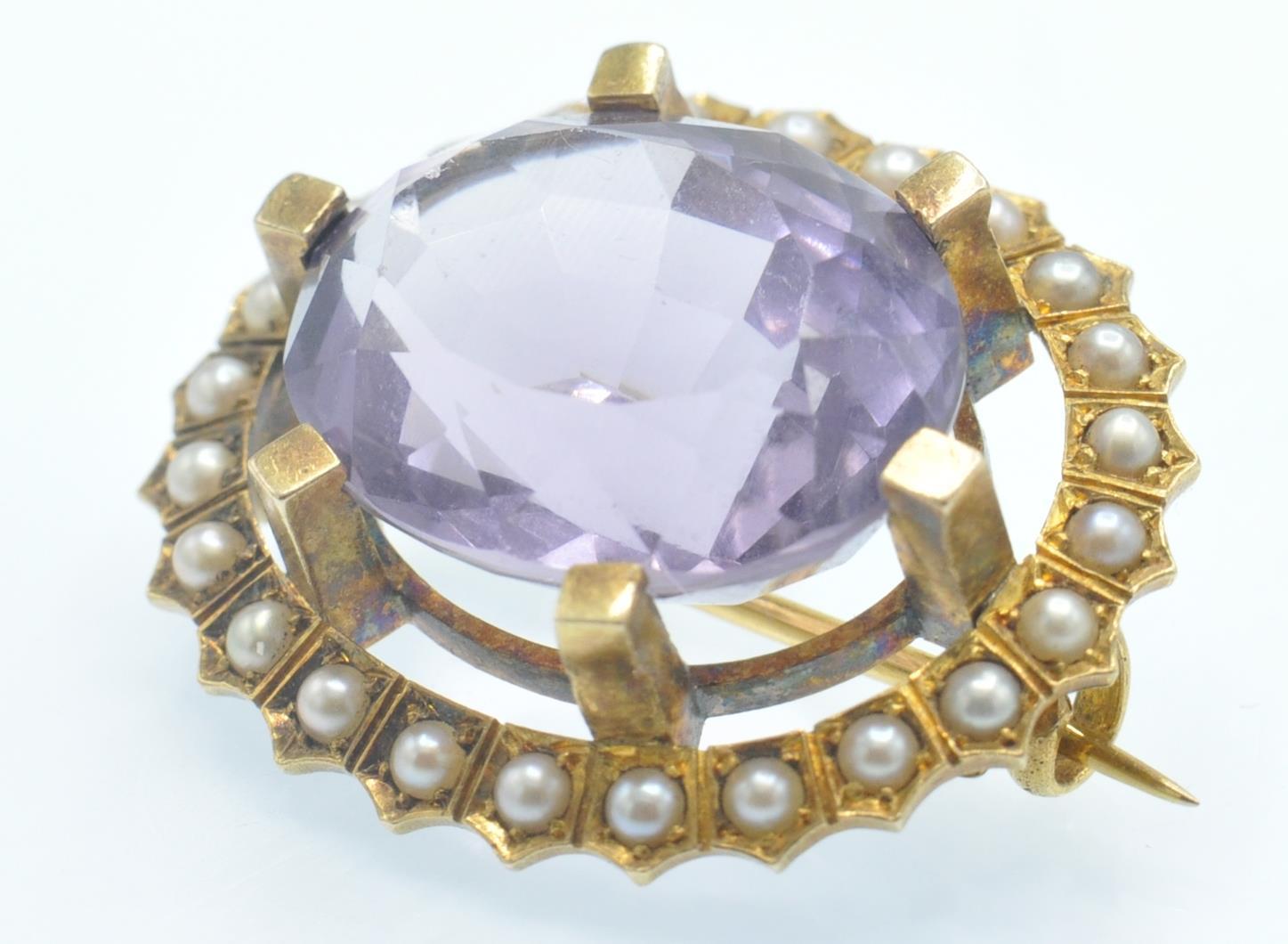 A Victorian 18ct Gold Amethyst & Pearl Brooch Pin - Image 8 of 9