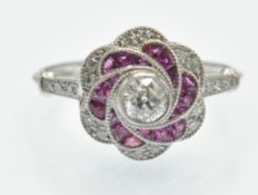 A Platinum Ruby & Diamond Cluster Ring