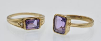 Two Hallmarked 9ct Gold & Amethyst Rings