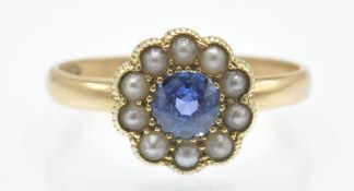 An Antique 18ct Gold Sapphire & Pearl Cluster Ring