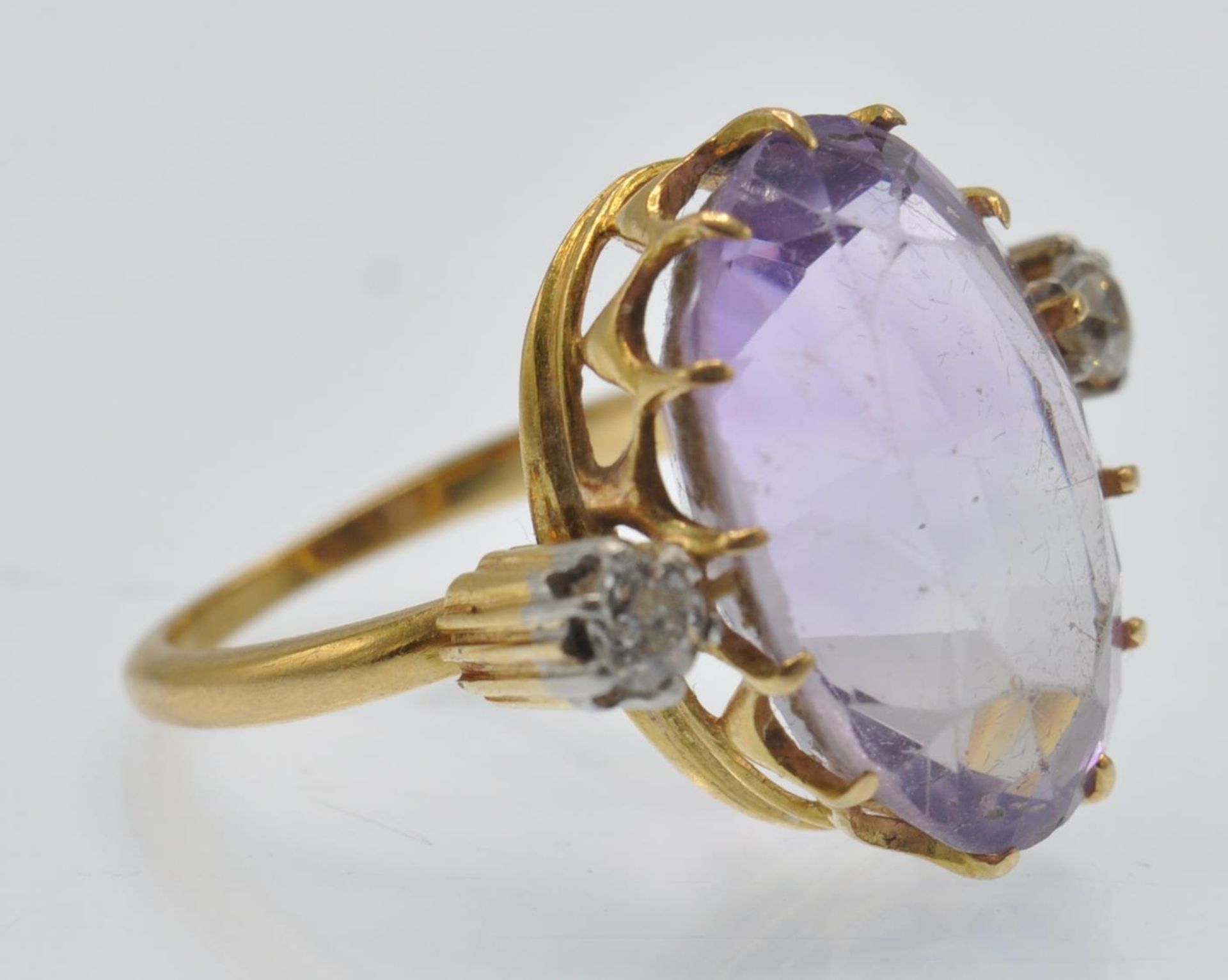 A French 18ct Gold Amethyst & Diamond Ring - Bild 2 aus 5