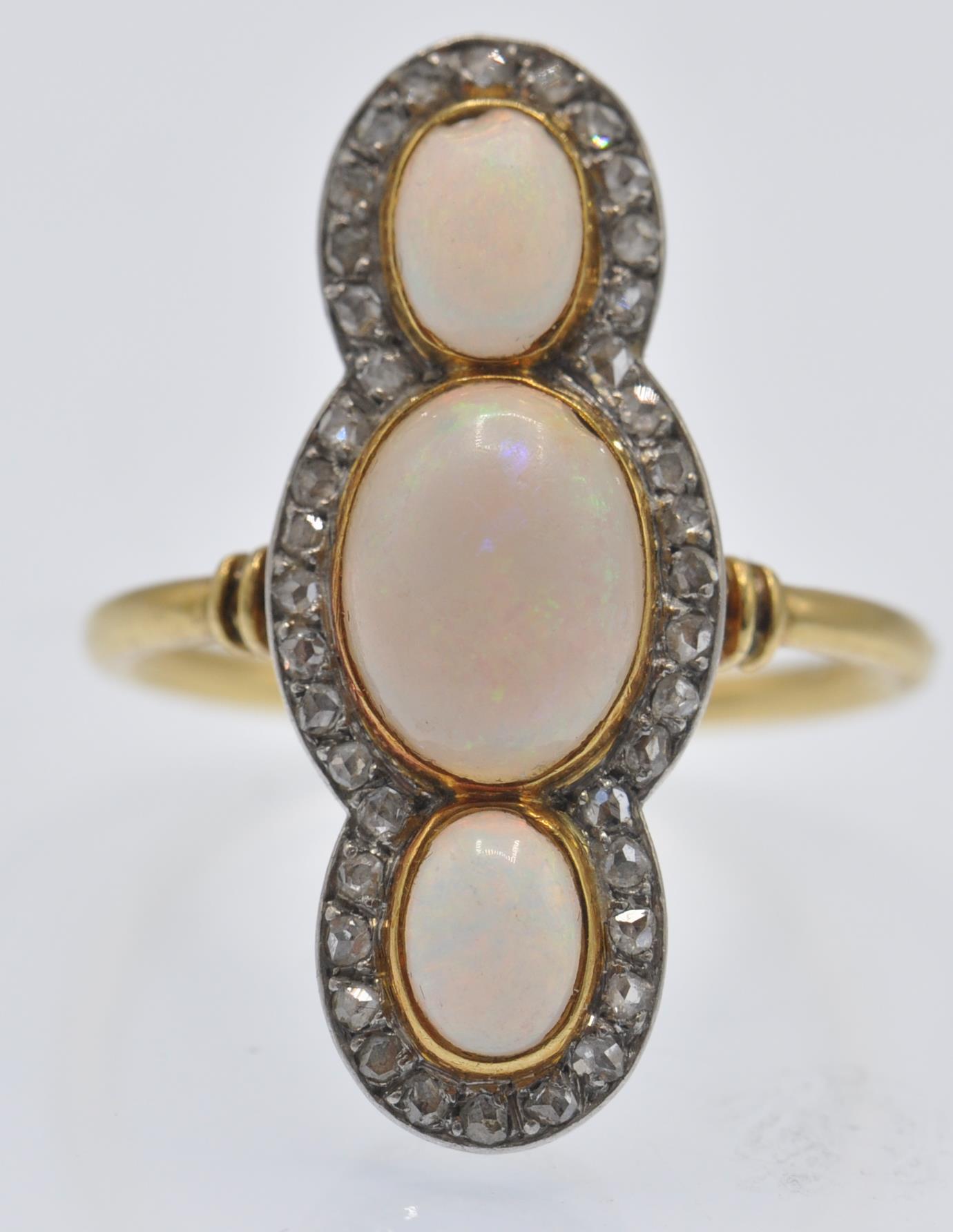 A French 18ct Gold Opal & Diamond 'Up Finger' Ring