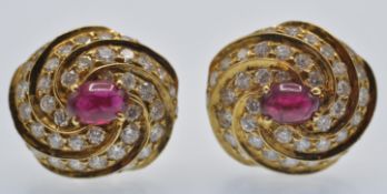 A Pair 18ct Gold of Ruby & Diamond Earrings