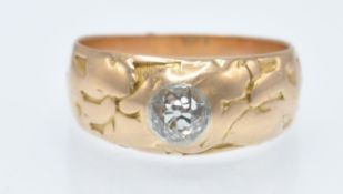 An Antique Rose Gold & Diamond Solitaire Dome Ring