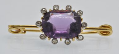 An 18ct Gold Amethyst & Diamond Brooch Pin