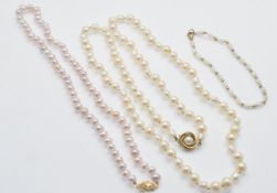 Two Cultured Pearl Necklaces & a Bracelet