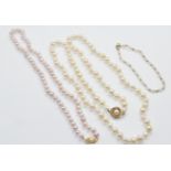 Two Cultured Pearl Necklaces & a Bracelet