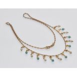 A 9ct Gold Pearl & Turquoise Fringe Necklace
