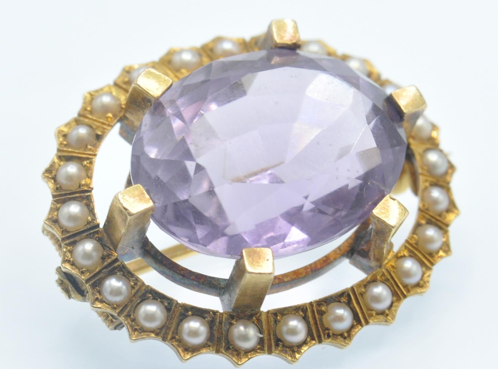 A Victorian 18ct Gold Amethyst & Pearl Brooch Pin - Image 5 of 9