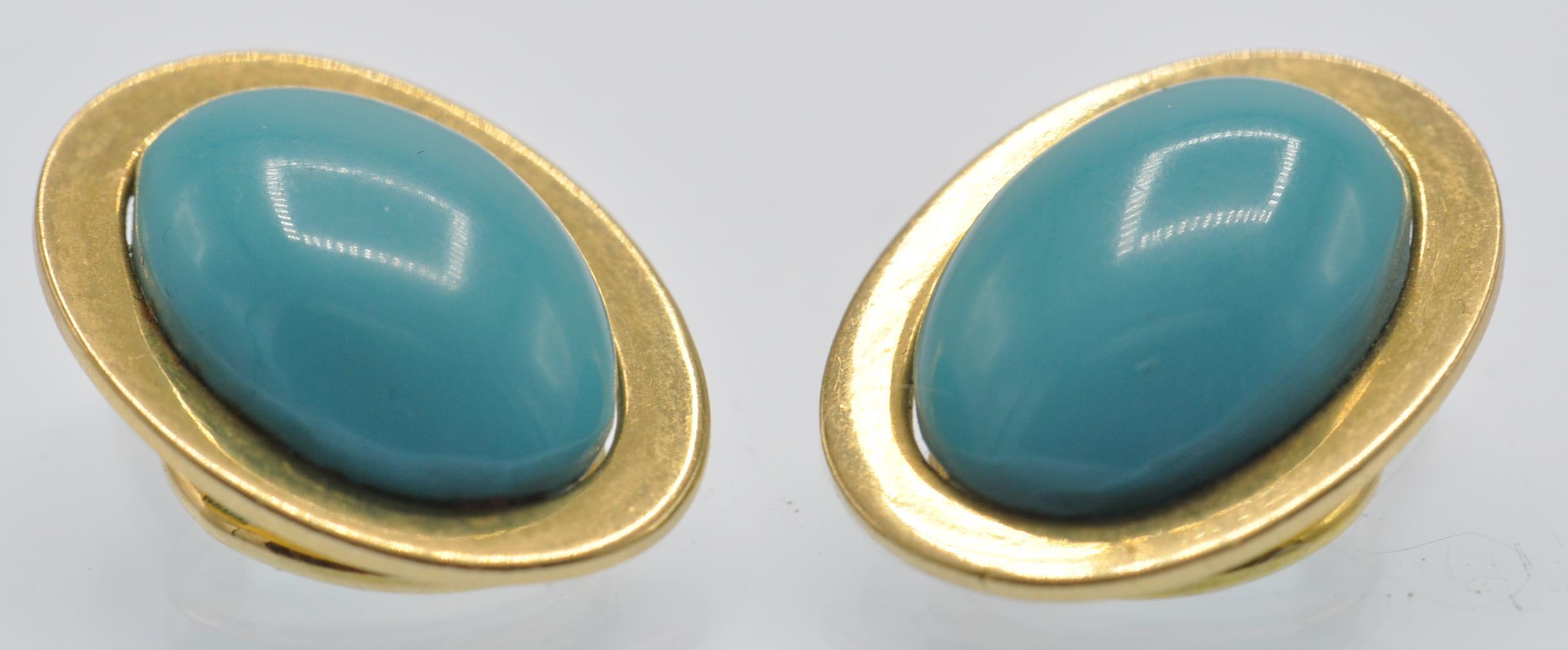 A Pair of 18ct Gold & Turquoise Earclips