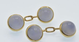 A Pair of French 18ct Gold & Blue Agate Cufflinks