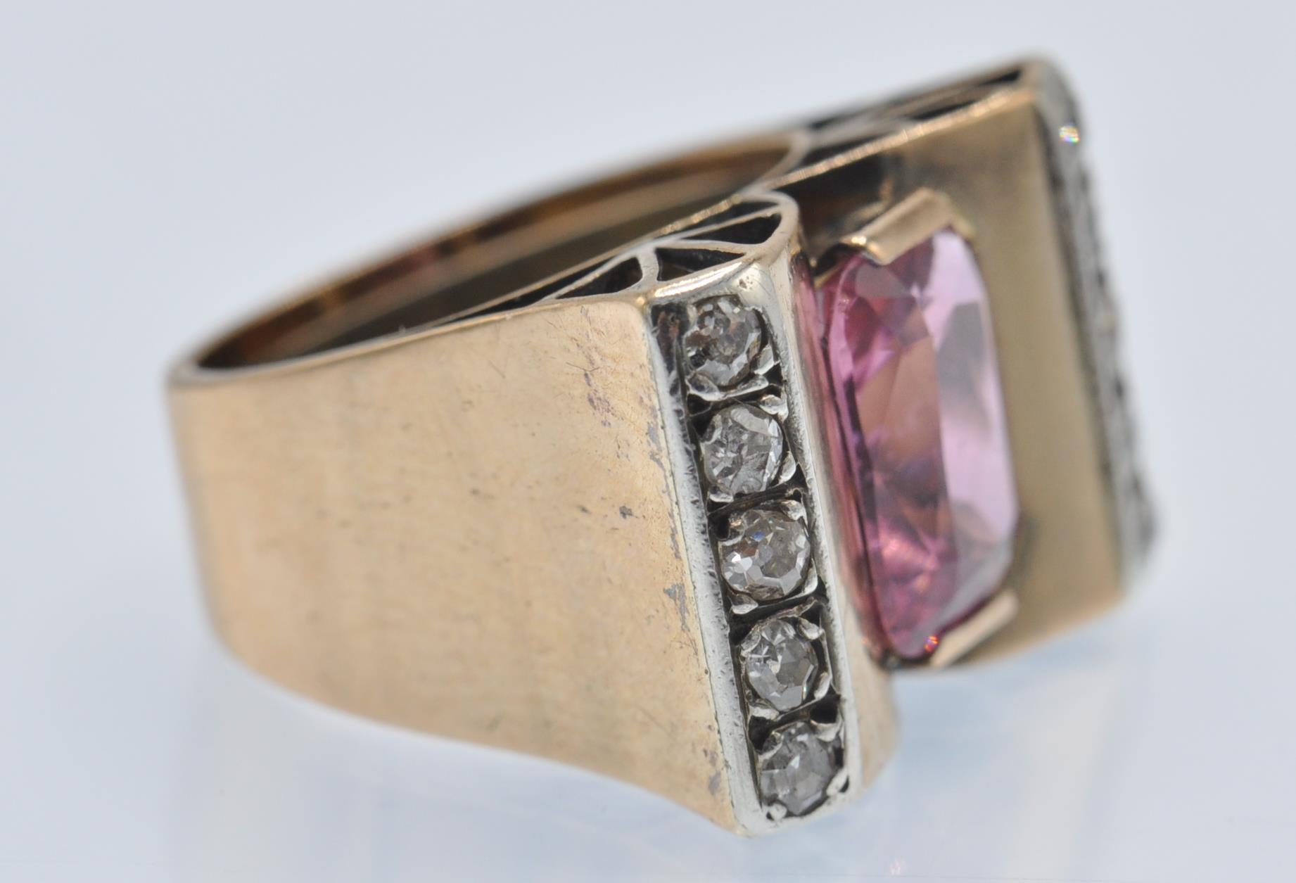 A Retro Rose Gold Tourmaline & Diamond Ring - Image 2 of 5