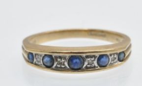A Hallmarked 9ct Gold Sapphire & Diamond Half Hoop Ring