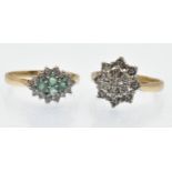 Two Hallmarked 9ct Gold & Diamond Cluster Rings